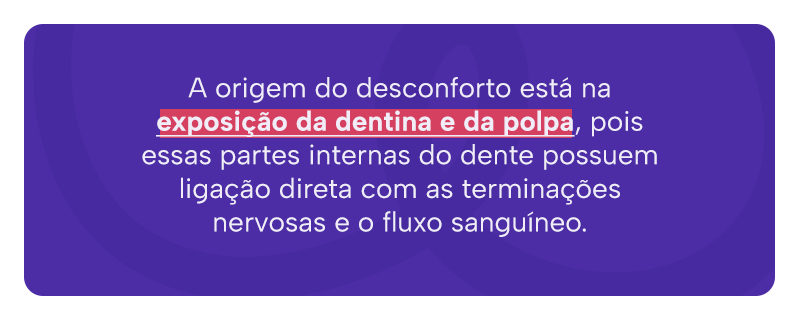 A origem do desconforto está na exposição da dentina e da polpa, pois essas partes internas do dente possuem ligação direta com as terminações nervosas e o fluxo sanguíneo.