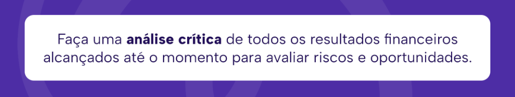 Faça uma análise crítica de todos os resultados financeiros alcançados até o momento para avaliar riscos e oportunidades.